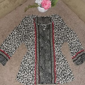 Apt. 9 Size M, 3/4 Sleeve Mixed Animal Print Sheer Blouse